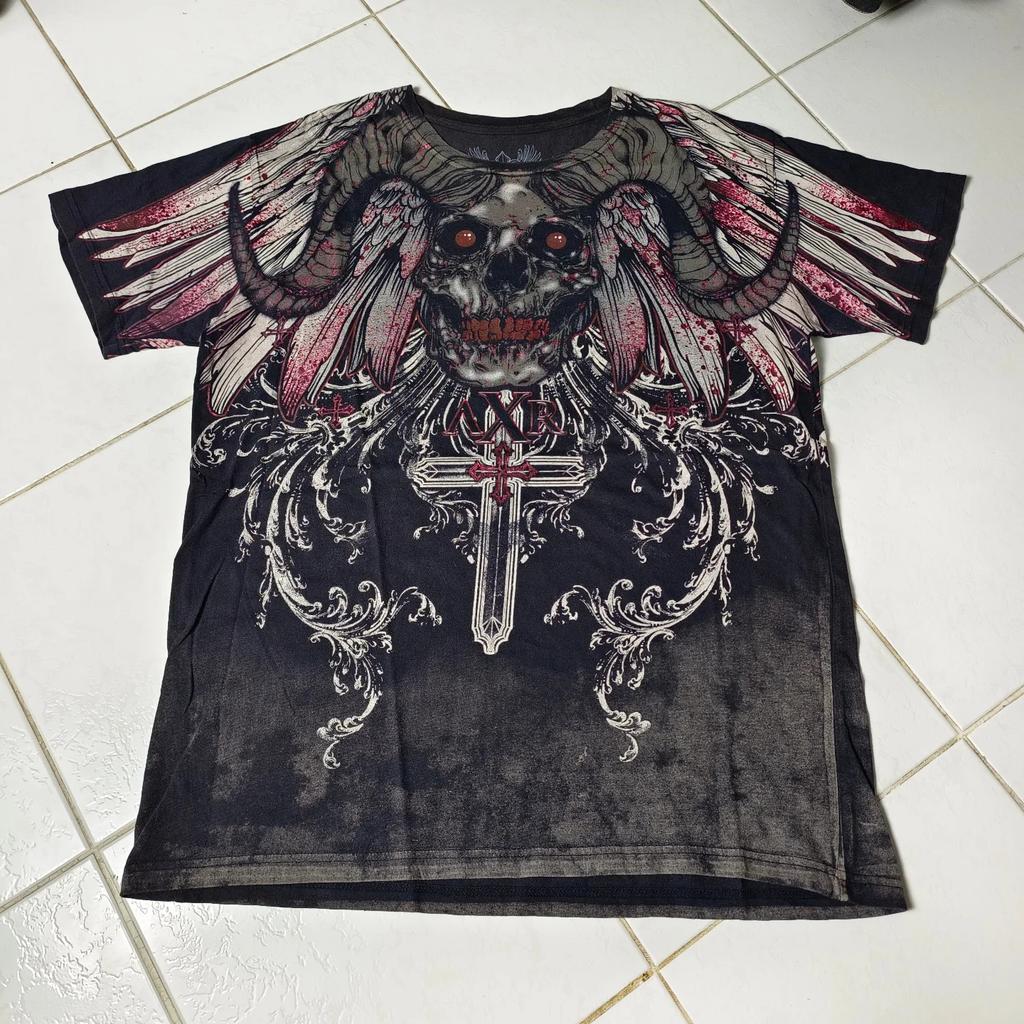 Dark Purple Street Affliction Big wing T shirt Vintage Clothing Punk Hip Hop Graphic Print Oversized tops Men Round Sleeve tee