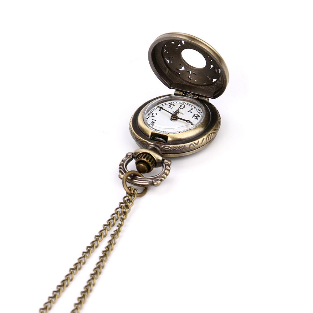 Vintage Steampunk Retro  Design Pocket Watch Quartz Pendant Necklace Gift