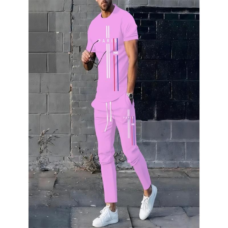 Autumn Street Fashion Men's Casual Long Pants Set, Two-color Spliced Men's Casual Round-neck And Casual Long Pants S-3XL
