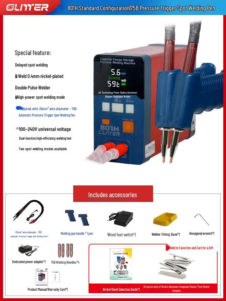 GeLingDe 801H Spot Welder for Iron-Lithium Power Battery, Aluminum-Nickel Pulse Resistance Battery Welder.