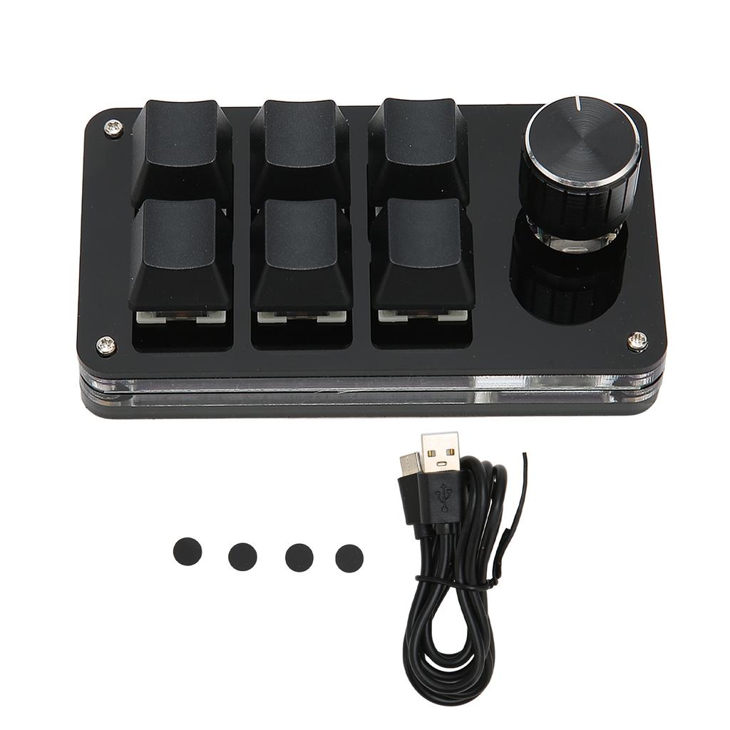 6 Key One Handed Mechanical Keyboard with Knob Wired Plug and Play Programmable Keyboard for Gaming Office Black