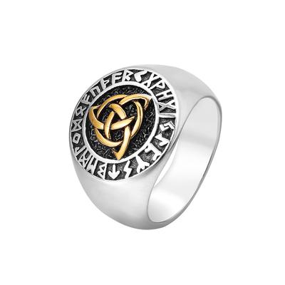 Punk Rock Titanium Steel Nordic Viking Script Runes of Lun Celtic Concentric Knot Round Ring for Men Retro Jewelry Size 7-13