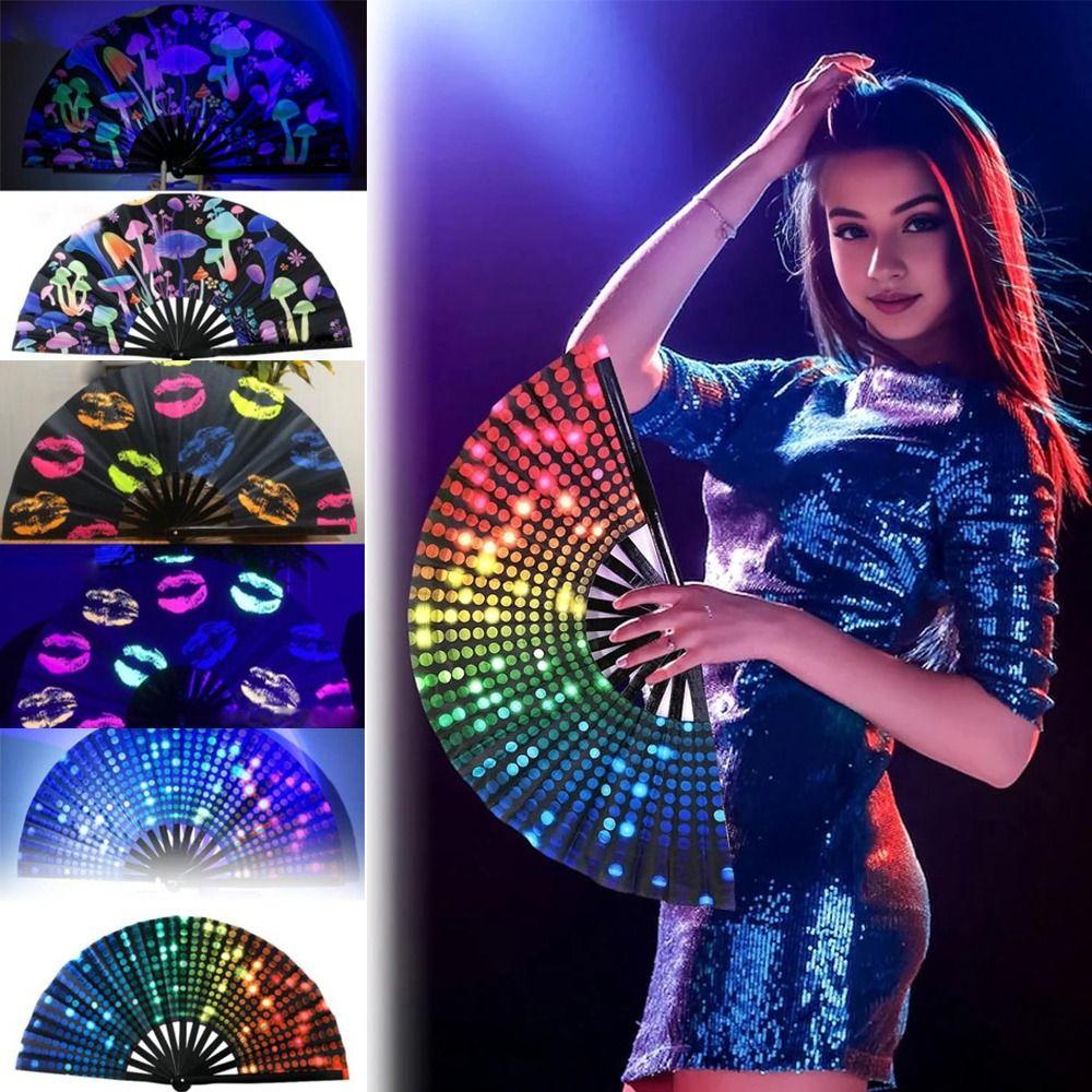 UV Ink Printing Bamboo Fan PVC Foldable Colorful Reflective Fan Lightweight Portable Photography Props Fan