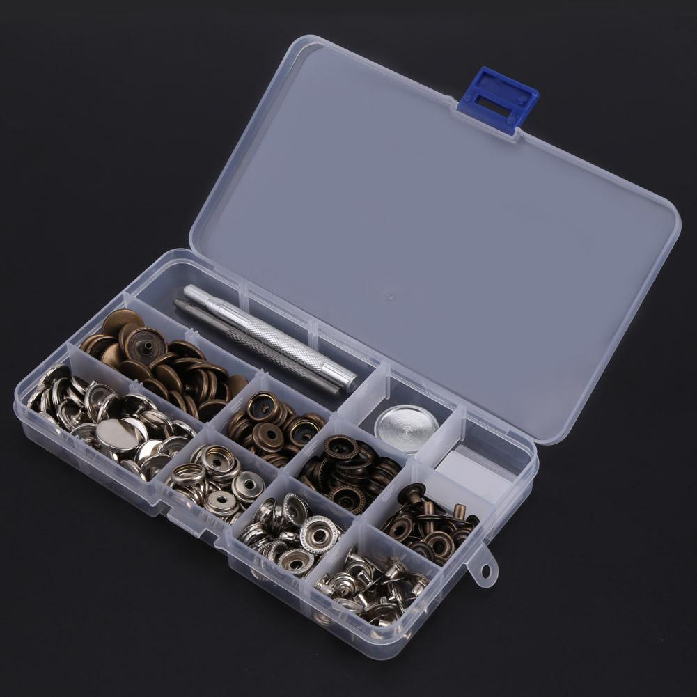 50 Sets Press Stud Snap Button Popper Fastener with Setting Tool for Leather 201#17mm