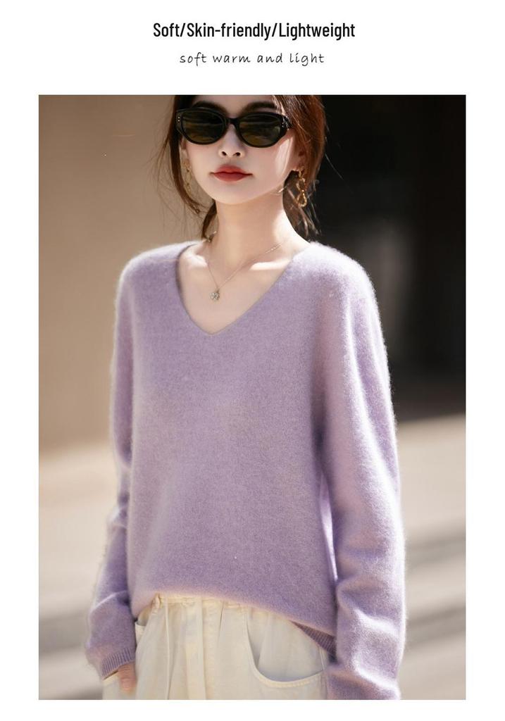 Women's V-neck Hazy Glitter Cashmere Sweater - Soft, Luxurious Knitwear