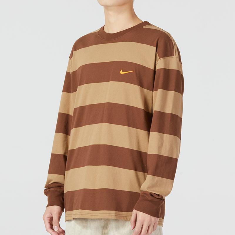 Nike Striped Sport Casual Crew Neck Pullover Long Sleeve Sweatshirt Men Tops Brown DV9147-259