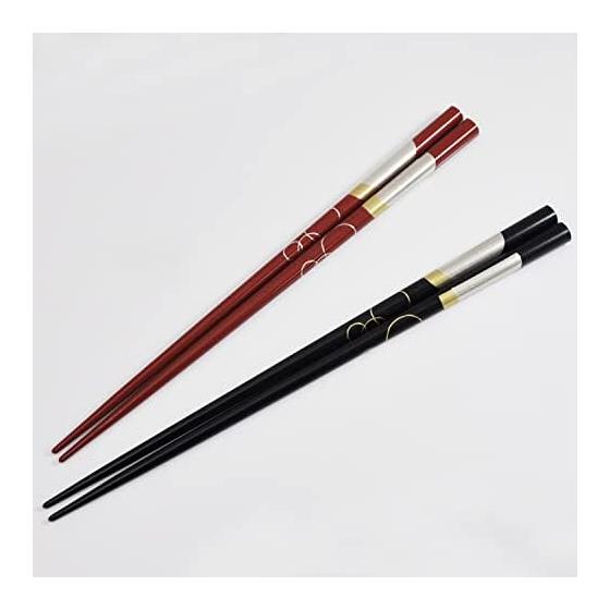 Isso Pair Chopsticks, Lacquered Chopsticks in a Paulownia Box, Yoimachi Moon + Hana Sakura Chopstick Rests, 2 Pairs, Made in Japan. Wajima-nuri