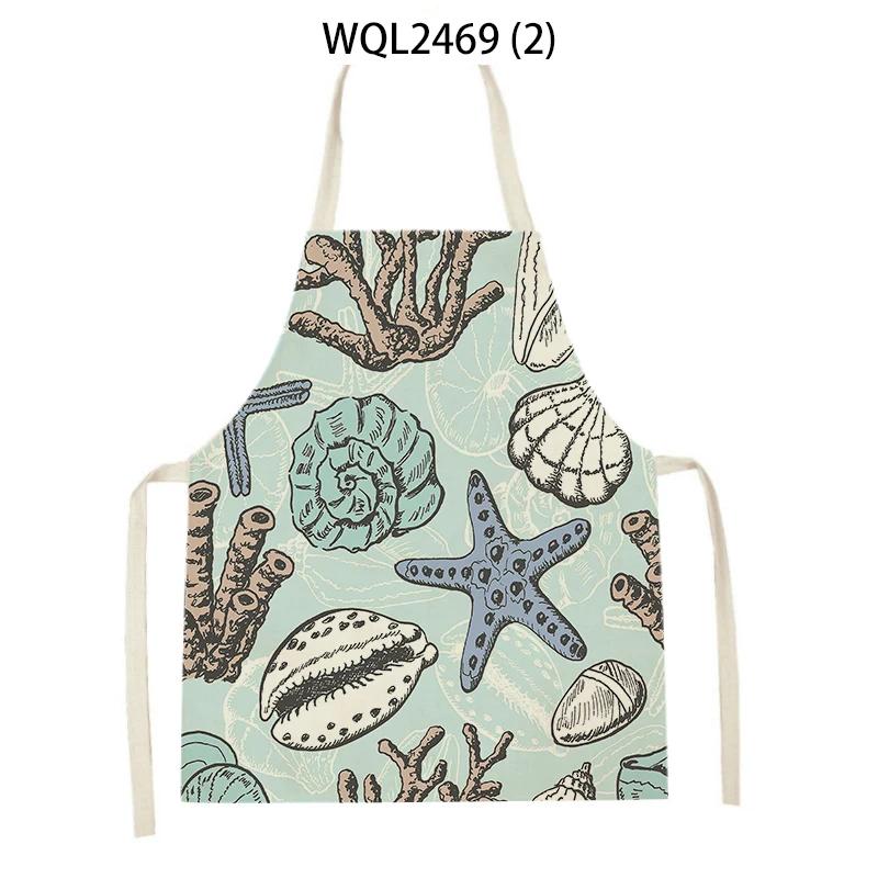 Creative Fish Conch Printed Kitchen Aprons for Women Men Home Cooking Baking Accessories Apron Adult Kids Sleeveless Apron