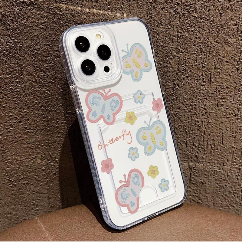 Kartenfach Halter Silikon Brieftasche Tasche Hülle Für Xiaomi Redmi Note 11 12 13 14 iPhone 17 16 15 13 11 Samsung S25 S24 S23 S22 Hülle Transparentes Handy Bumper