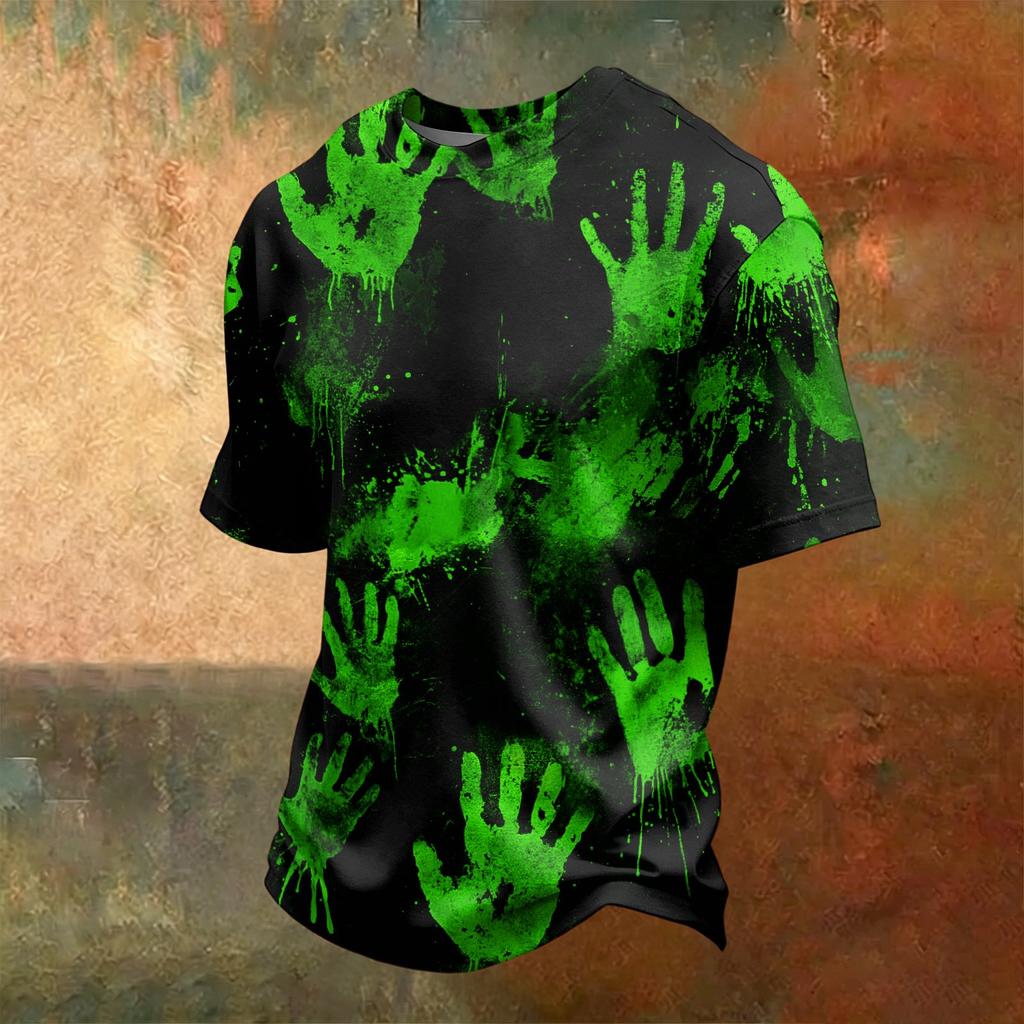 Men's Casual Halloween Printed Crew Neck Short Sleeve T Shirt Comfortable Fit Soft Fabric Lightweight Top