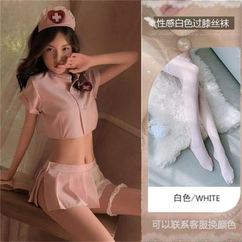 Sexy Female Sexy Sweet See-through Short Top Pleated Skirt Nurse Uniform Seduction Suit A
