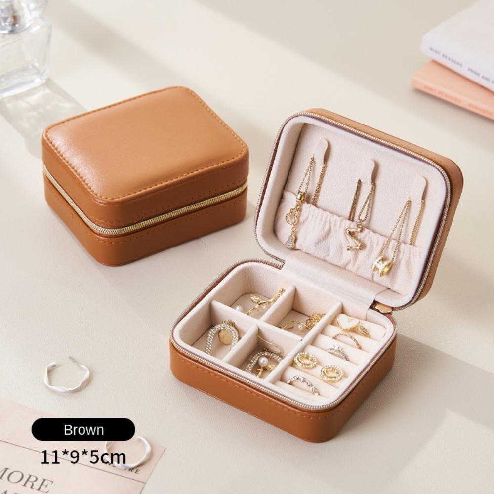 Zipper Earring Ring Holder Case Solid Color Jewelry Case Portable Jewelry Storage Box  Travel