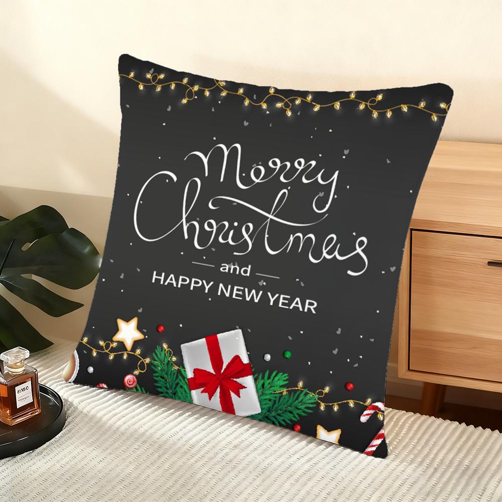 Cute Christmas Elements Cushion Cover Silky Short Plush Home Sofa Cushion Cover - Invisible Zipper Home Decoration