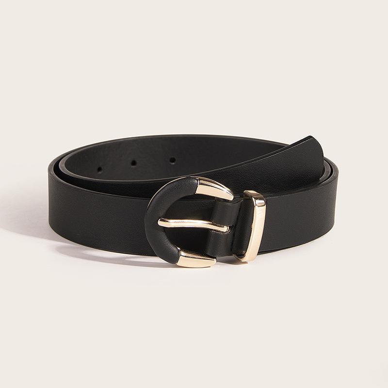 New Women's Semi-circular Buckle, Versatile Basic Leather Semi-circular Belt, Simple PU European and American Fashion Belt