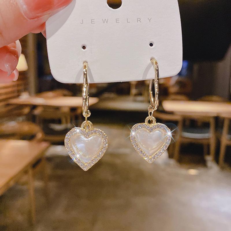 New Fashion Trend 925 Silver Needle Sweet Romantic Zircon Double Circle Love Stud Earrings Women's Jewelry Party Gift