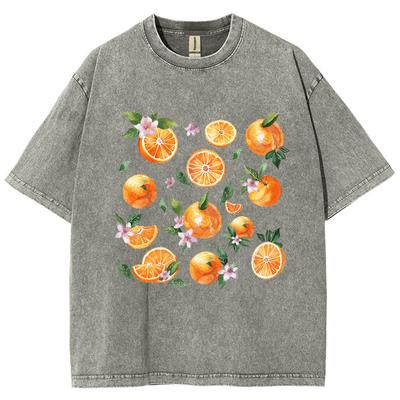 T-shirt Fruit Print Oversized Acid Washed Tee Retro Punk T-shirt For Women's Adults' 100% Cotton Streetwear