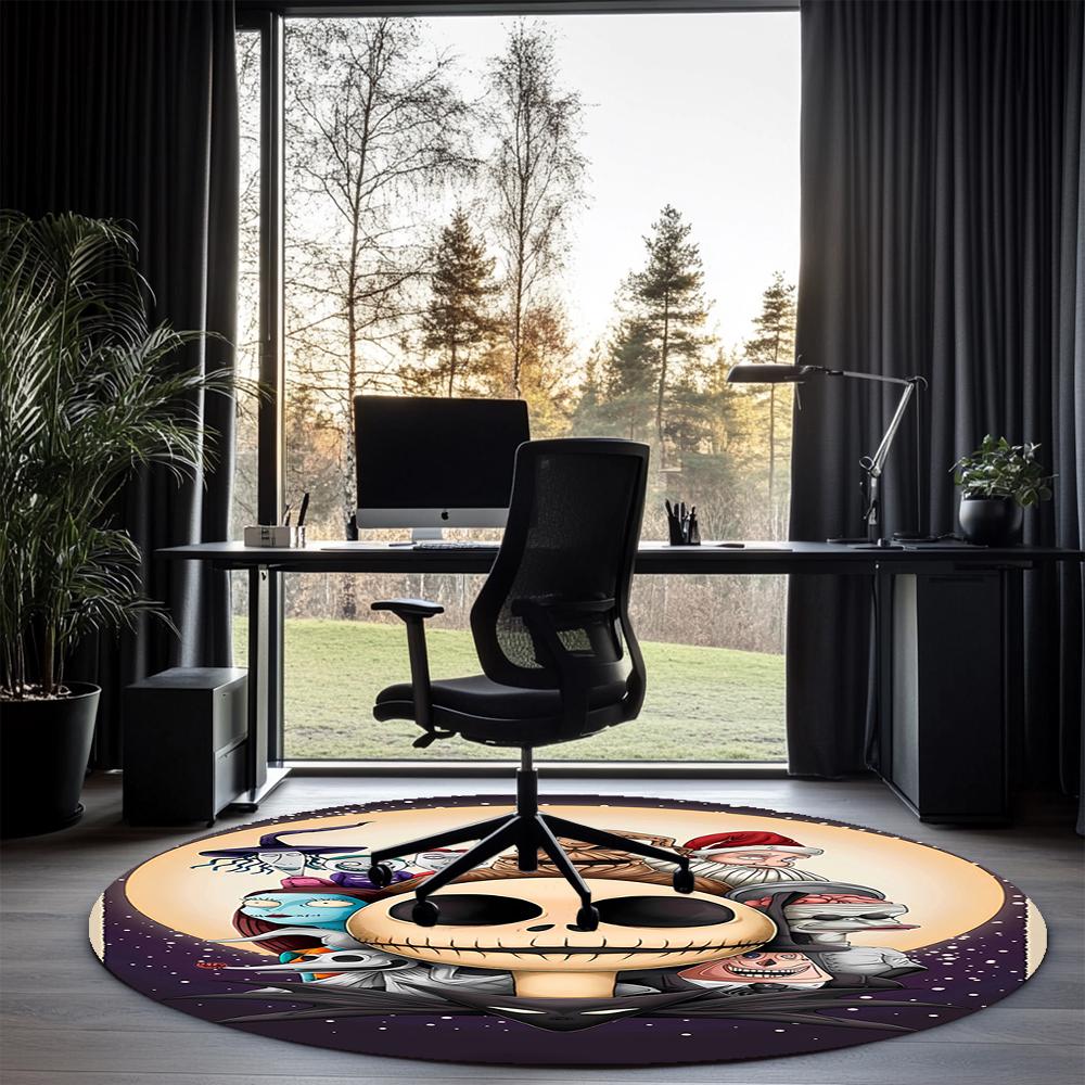 The Nightmare Before Christmas Printed Round Rug Carpet Chair Rug Area Rug Entryway Doormats,for Office Chair Living Room Bedroom Kitchen Room.