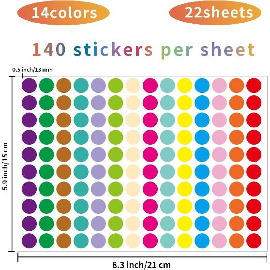 0.5 Inch 14 Colors Color Coding Labels Circle Dot Stickers,Can be Used in Offices, Student Classrooms and Other Scenes.