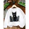 European sizes Kids' Fashion Print Black Cat and Book Print Long-Sleeve, Stylish Print, Versatile for Daily Wear, Outdoor Top