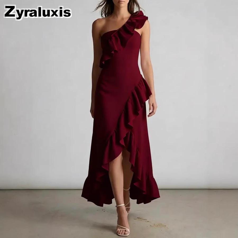 Summer New Leaf Edge Ruffled Elegant Dress Women's Clothing