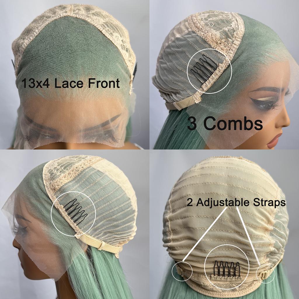 Mint Green Lace Front Wig for Women Long Silky Straight & Body Wave Synthetic Hair Heat Resistant Natural Hairline Daily Cosplay
