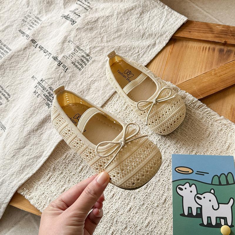 

Toddler Girls Mesh Breathable Bowknot Flat Shoes 21 бежевый