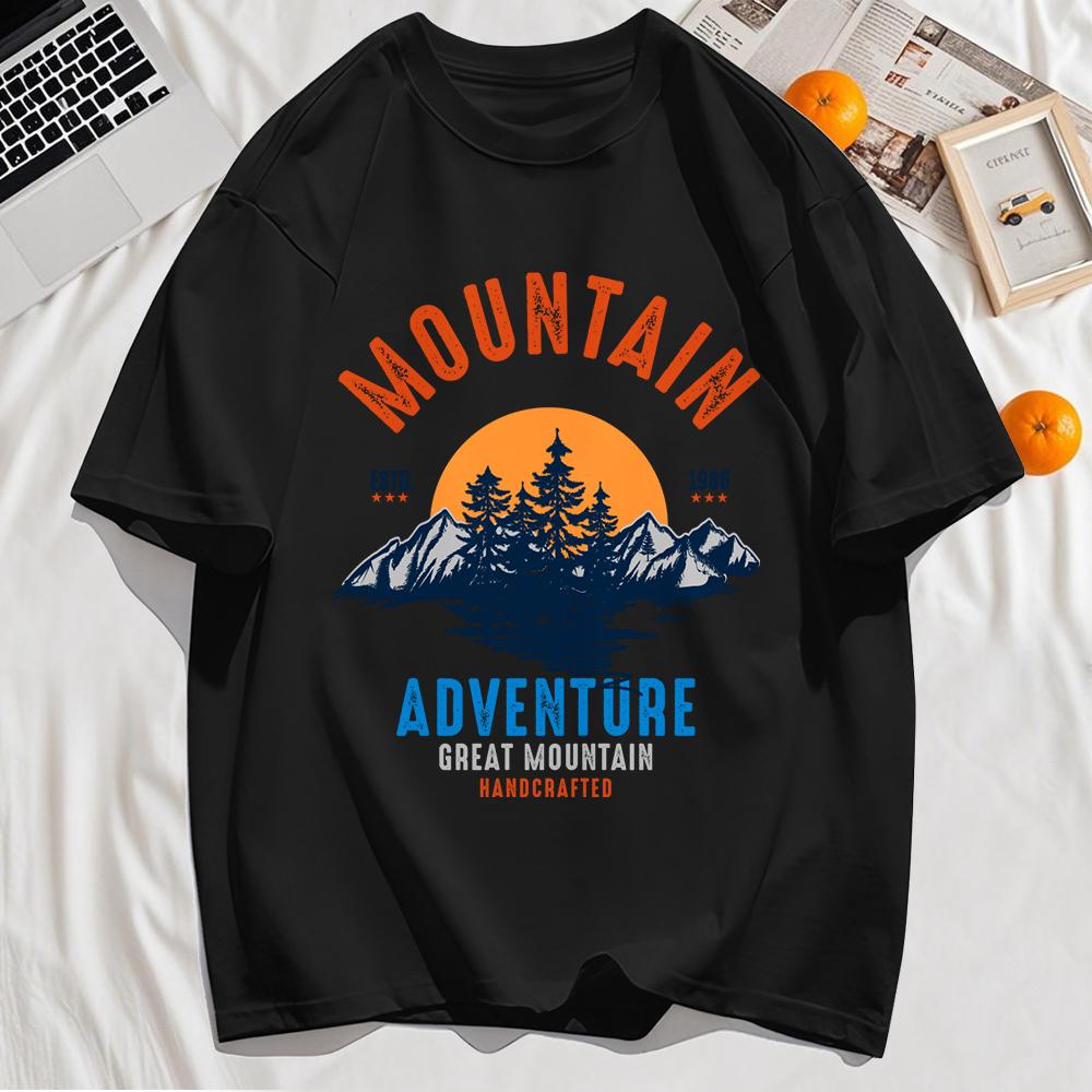 

Приключение Принт Великой Горы Мужские Футболки Мода Лето Свободные С коротким рукавом Круглый вырез Хлопковые Футболки Хип-Хоп Повседневная Уличная одежда 2XL
