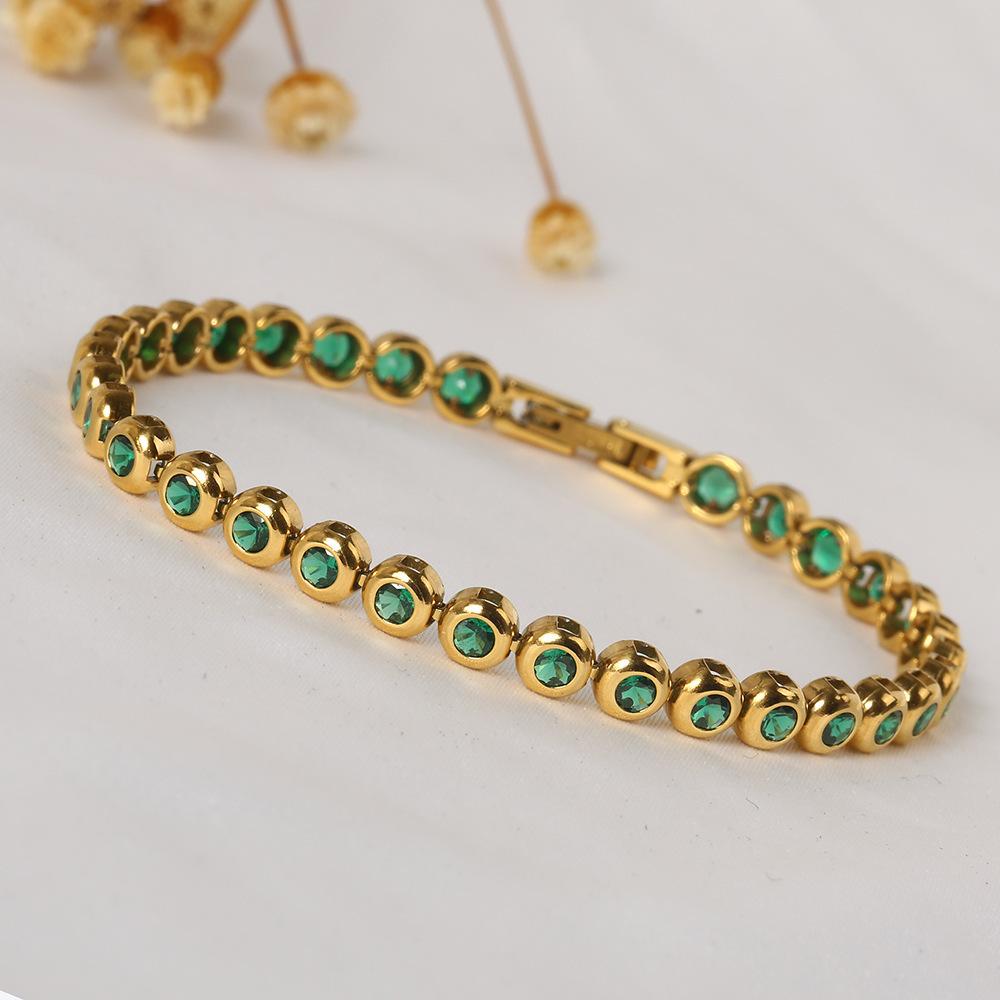 Women Dainty Trendy CZ Jewelry Gift 5mm Multi Color 5A ZIRCON Bezel 14K Gold Plated Stainless Steel Waterproof Tennis Bracelet