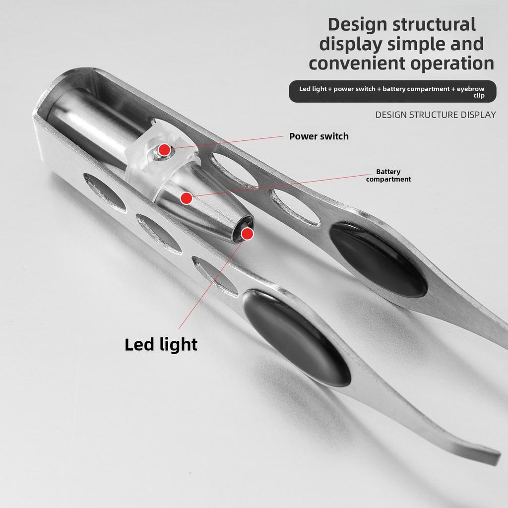 1pcs Hot Sales Portable Stainless Steel Button Cell Smart Design Eyebrow Hair Remove Tweezer with LED Light Makeup Tool