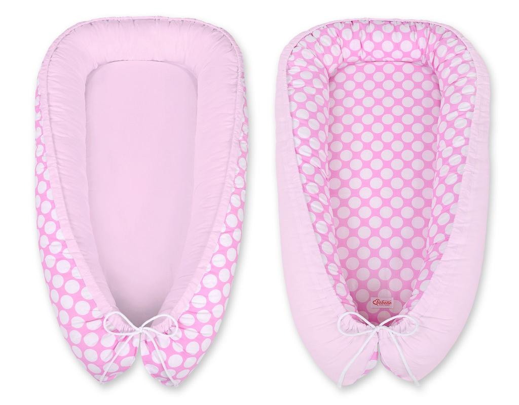 Baby cocoon, double-sided, playpen, swaddle, Premium BOBONO - pink/pink rings