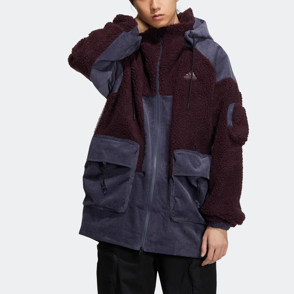 Adidas Patch Strickjacke mit Markenlogo-Print und Fleecefutter Herren Oberbekleidung Dunkel-Taupe-Lila HN9018