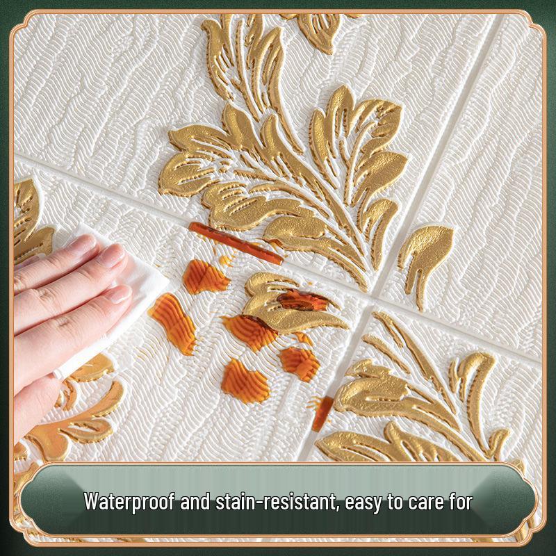 3D Self-Adhesive Foam Wall Sticker - Waterproof Embossed Wallpaper for Living Rooms & Bedrooms