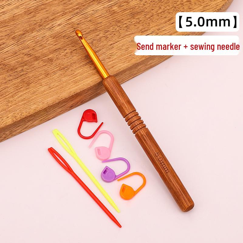 Set croșete din lemn rotunde pentru proiecte cu fir: Pulover, Păpușă, Papuci de casă și Pachet Material Tricotat