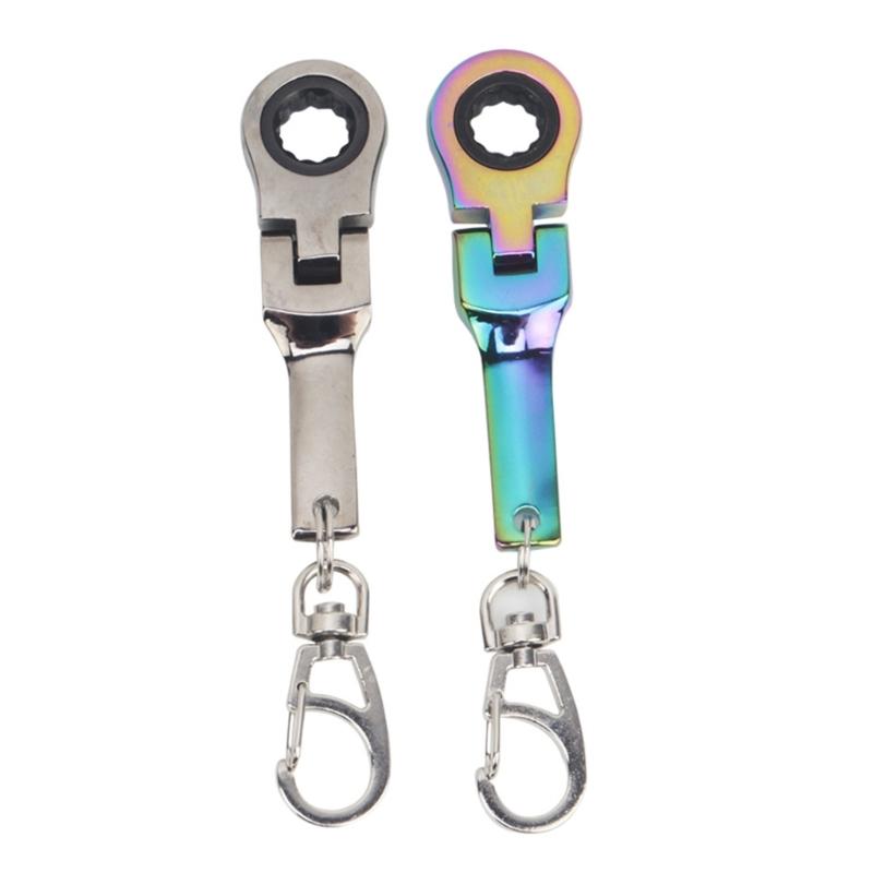 Flexible 10mm Ratchet Wrench Metal Keychain with 180 Degree Flexible Rotation Head for Fastening Application