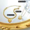 Trendy European & American Couples Peach Heart Necklace & Bracelet Set, Titanium Steel, 18K Gold Plated, Round Bead Chain.