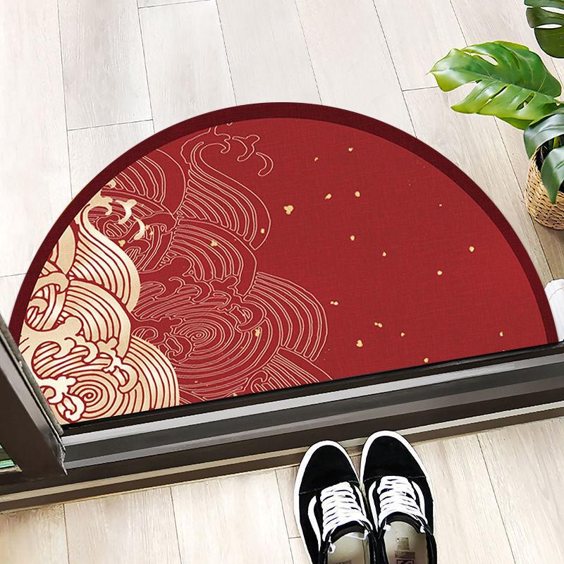 

Semi-circular Floor Mats Retro Japanese Style Crane Printed Door Entrance Non-slip Floor Mats Balcony Carpet Hallway Porch Rug 40X80cm