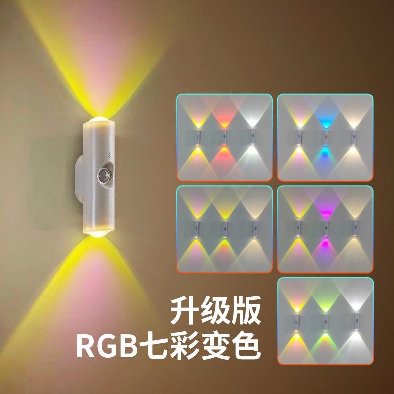 1/2/3PCSSmart RGB Gradient Night Light Magnetic MotionSensor Rechargeable Wall Lamp for BedroomBathroom Closet Garden Home Decor