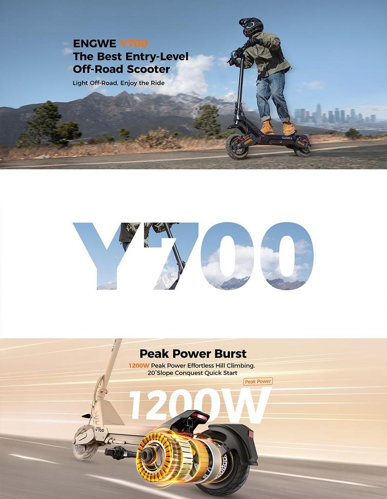 Elektroroller Engwe Y700 10" 1200W Spitzenmotor Vollgefedert Elektroroller für Erwachsene Höchstgeschwindigkeit 20 km/h 48V 18,2AH Schwarz