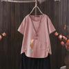 2025 Summer New Love Print V-neck Cotton Linen Women's T-shirt - Lightweight & Stylish
