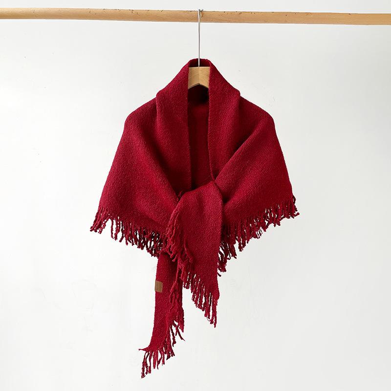 Solid color shawl containing wool thickened wool knitted scarf women's winter high-end warm and cold scarf