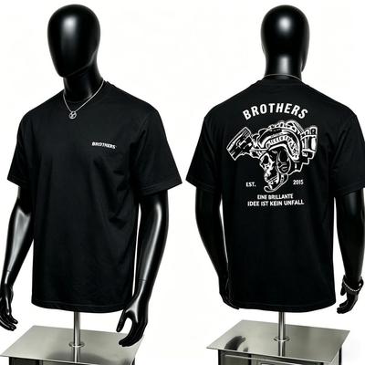 Brothers Skull Mechanic Graphic Cotton T Shirt Retro Biker Print Tee Streetwear Casual Top for Men Women