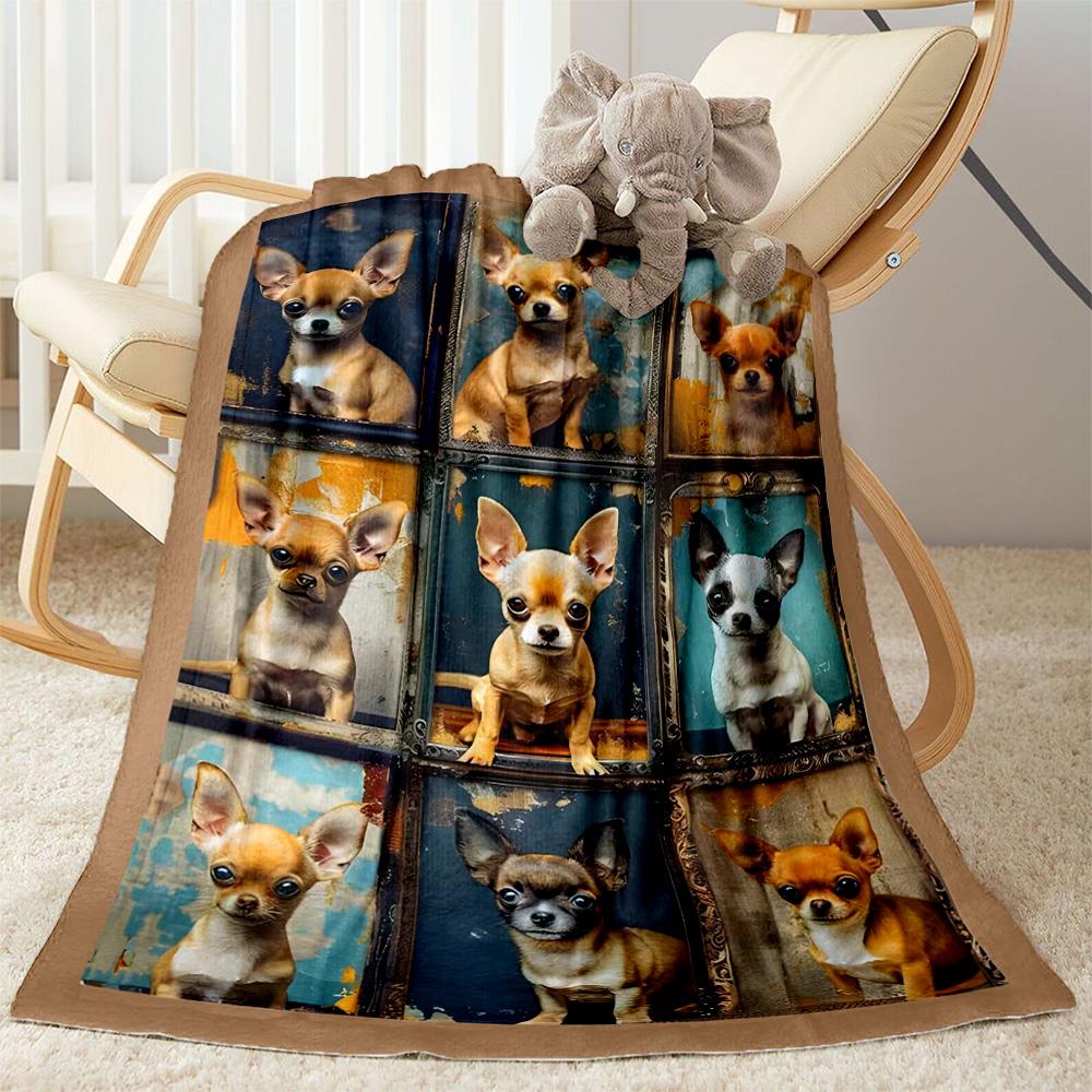 Chihuahua Photo Collage Flannel Blanket,Lightweight,Office Blanket,Sofa Blanket,Comfortable Blanket