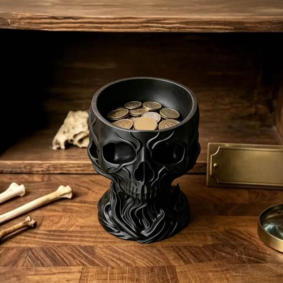 Small Item Storage Bowl 3D Printed Gothic Skull Decorative Catchall Bowl, Holder for Key Unique Entryway Coin Jewelry, Dark Art Desktop Ornament Home