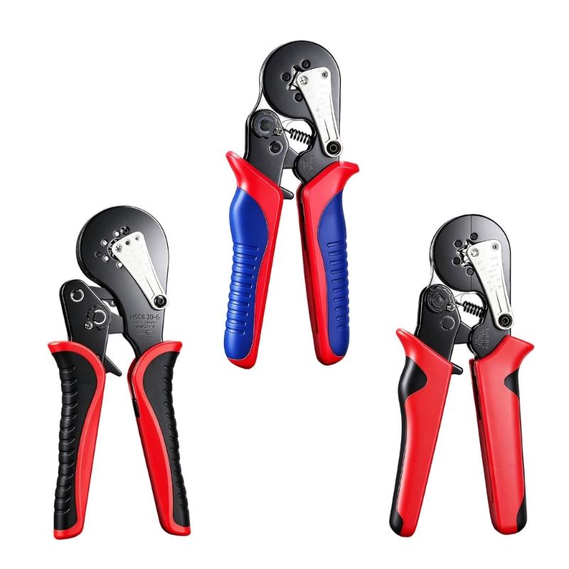 Manual Ferrule Crimping Pliers with Ratcheting Action, Guide Block, and Grip Shell for Wiring Repair and Install Work