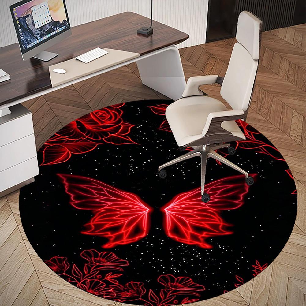 1PC Butterfly Roses Round Chair mat Area Rug - Non-Slip, Floor Mat for Office, Bedroom, home decor Christmas Gift c0528079