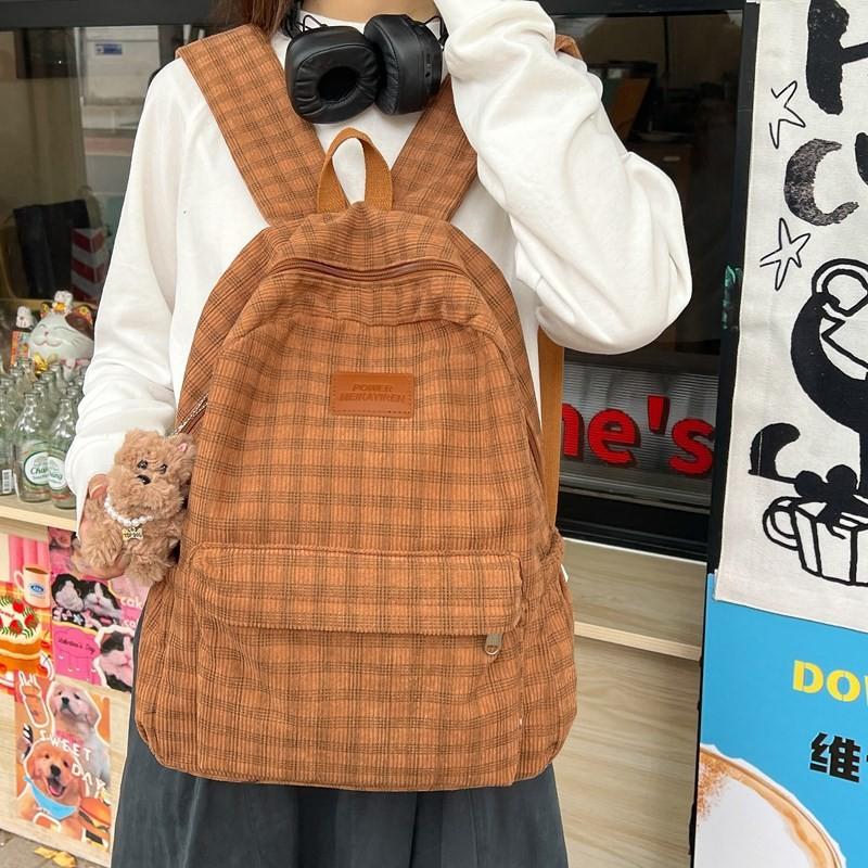 Plaid Pattern Backpack For High School And College Students With Large Capacity And Relief Features