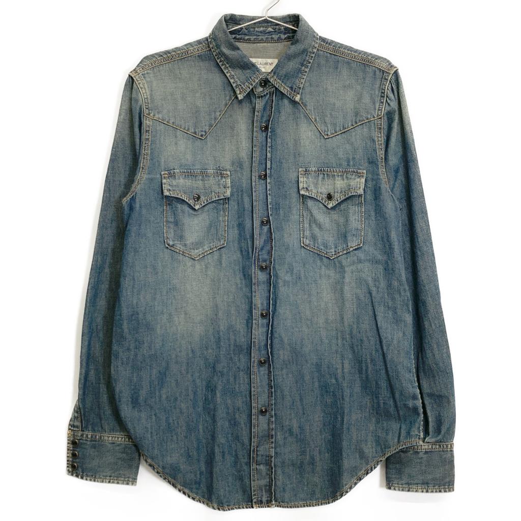 SAINT LAURENT PARIS EDITORIAL Indigo 597059 Long Sleeve Denim Shirt tops S IndigoUsed