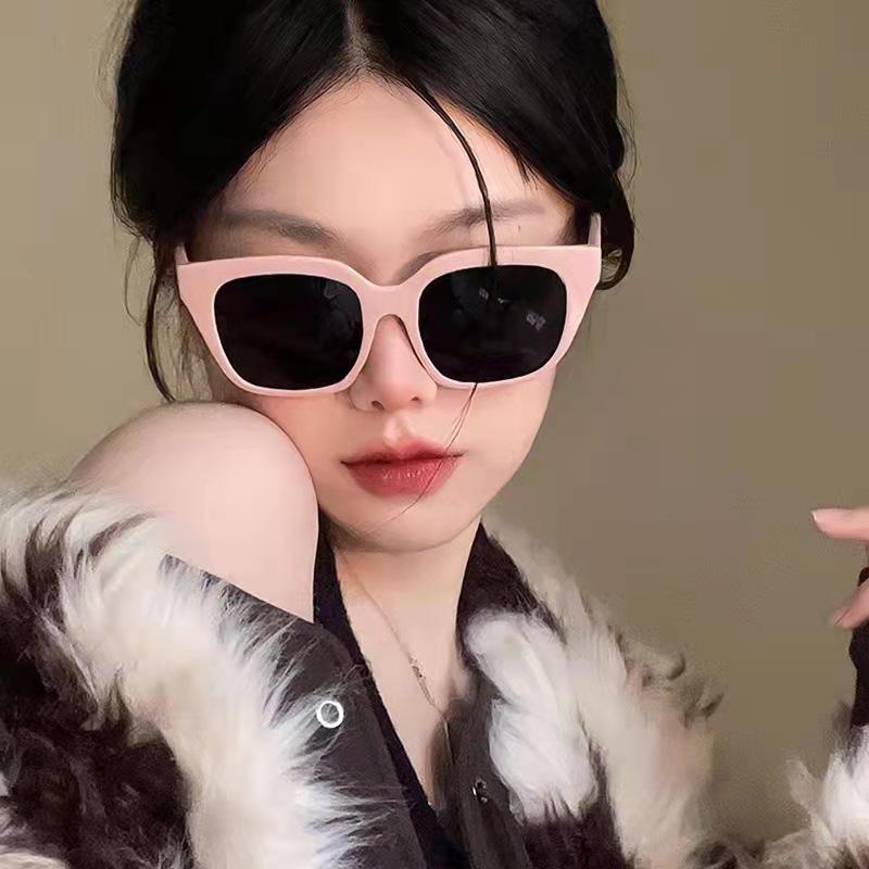 High-end Women's Pink Large Square Frame Sunglasses with Prescription Option.