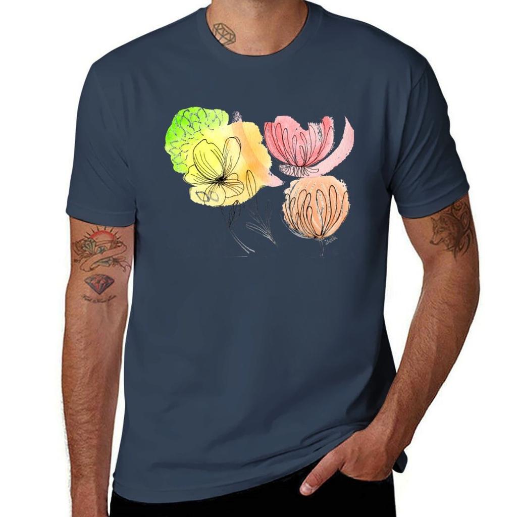 Watercolor Abstract Spring Flowers Tshirt Casual Everyday Short Sleeve Tshirt