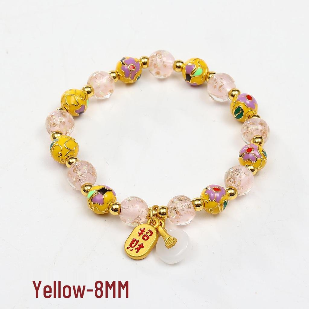 Cloisonné Enamel Floral Peace Buckle Bracelet - Luminous, High-End Jewelry for Women